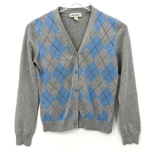 Y2K Cherokee Argyle Cardigan Sweater Size S Button Up Preppy Academia‎ Blue Gray